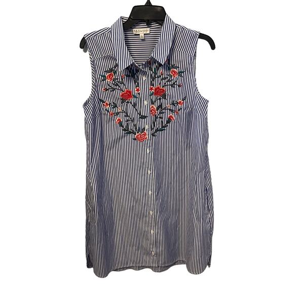 Neiman Marcus Sleeveless Floral Embroidered Striped Dress - Size Medium - Picture 1 of 6